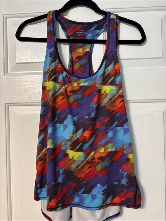 Athleta Tops - Athleta Multicolor Racerback Tank with Blue, Red & Yellow Abstract Print